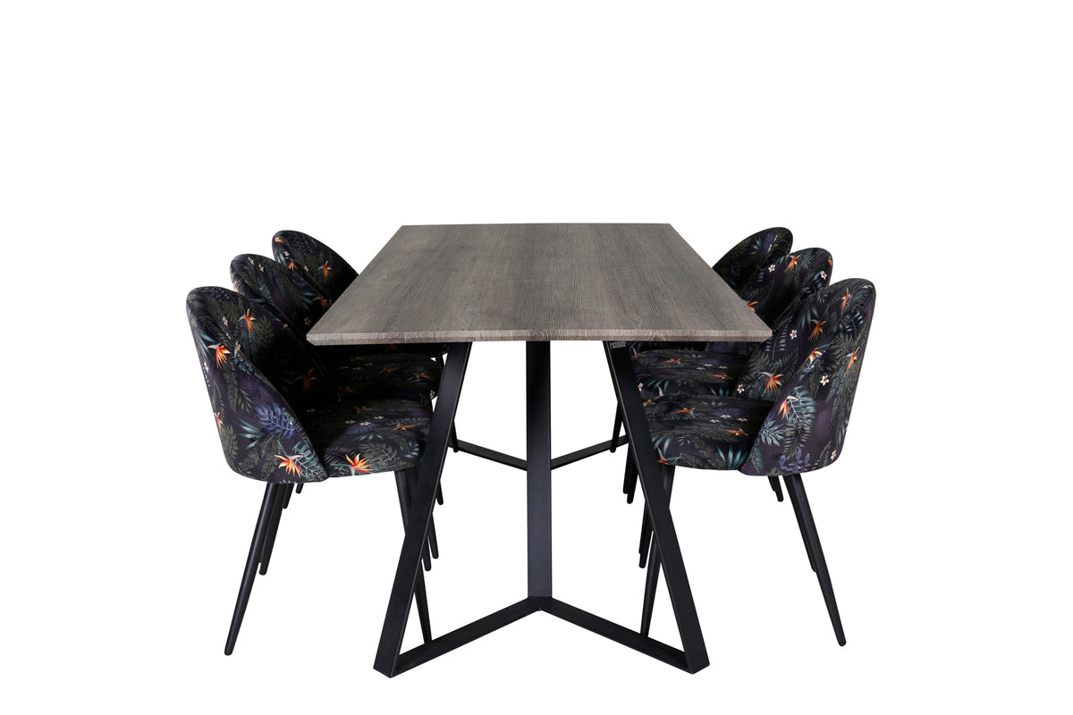 Venture Design Velvet & Marina Matstolar Svart + Matbord 90x180