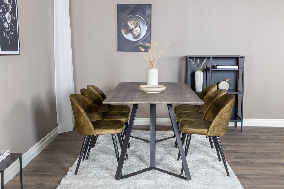 Venture Design Velvet & Marina Matstolar 2-pack Grön + Rektangulära Matbord 180 x 90 Natur