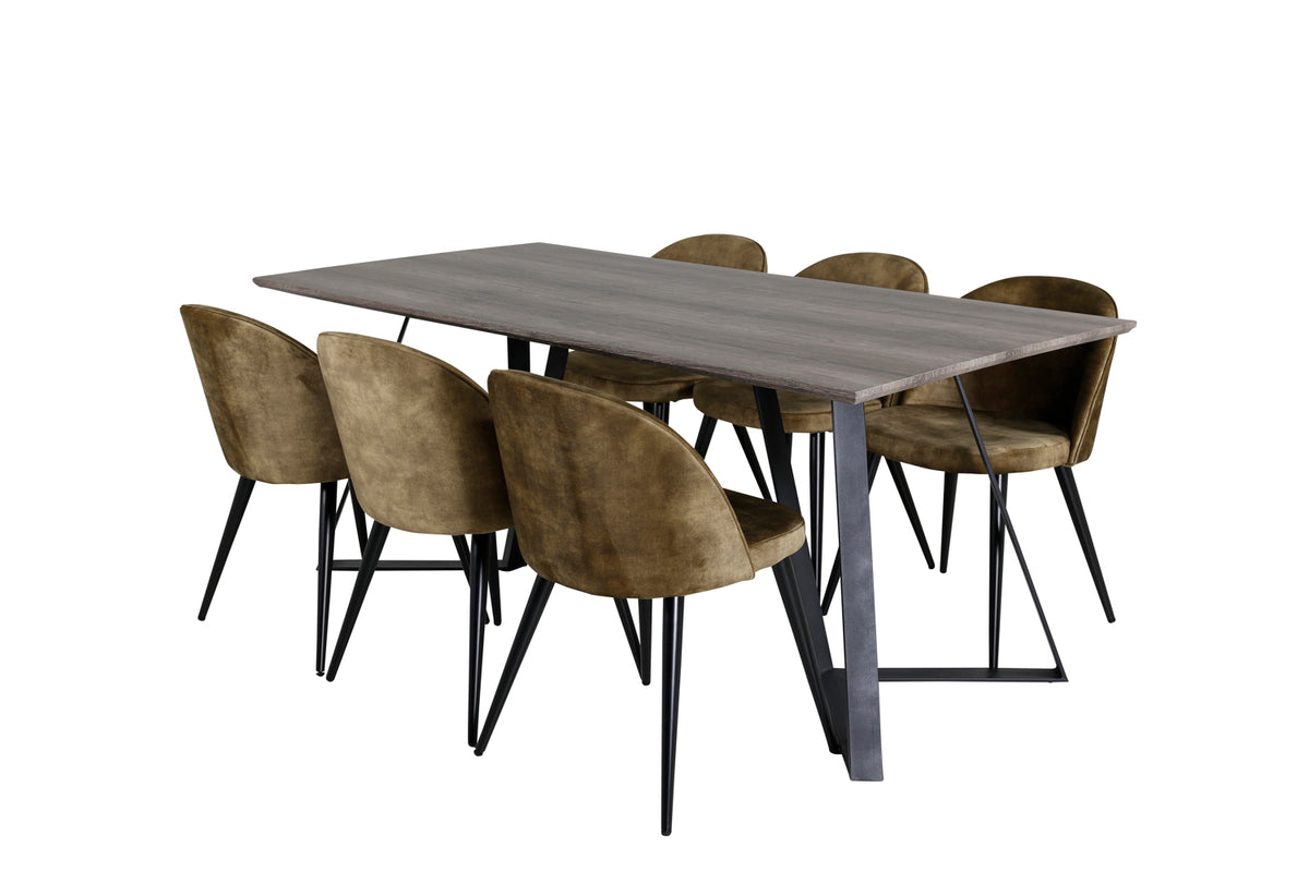 Venture Design Velvet & Marina Matstolar 2-pack Grön + Rektangulära Matbord 180 x 90 Natur