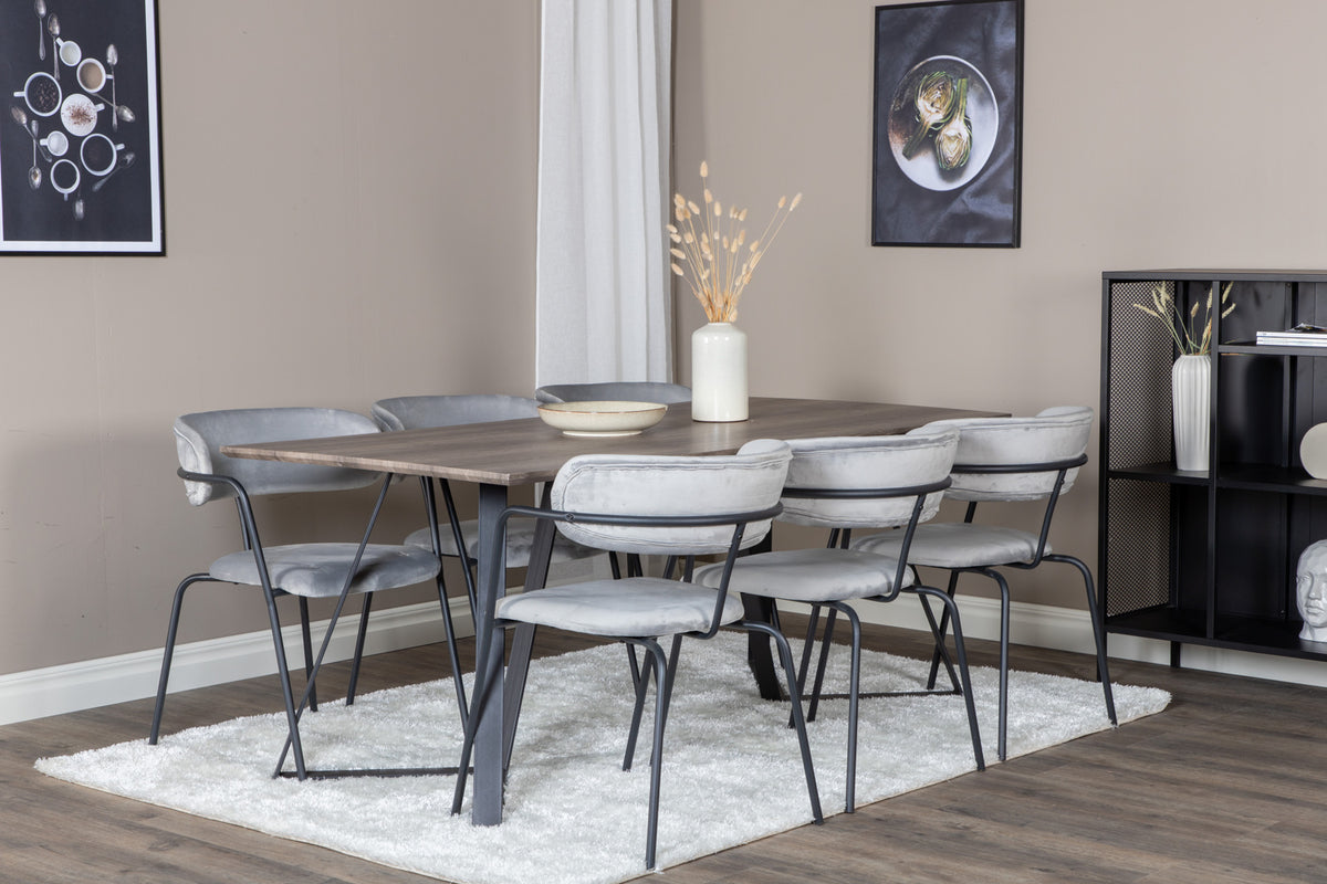 Venture Design Arrow & Marina Matstolar 2-pack Grå + Rektangulära Matbord 180 x 90 Natur