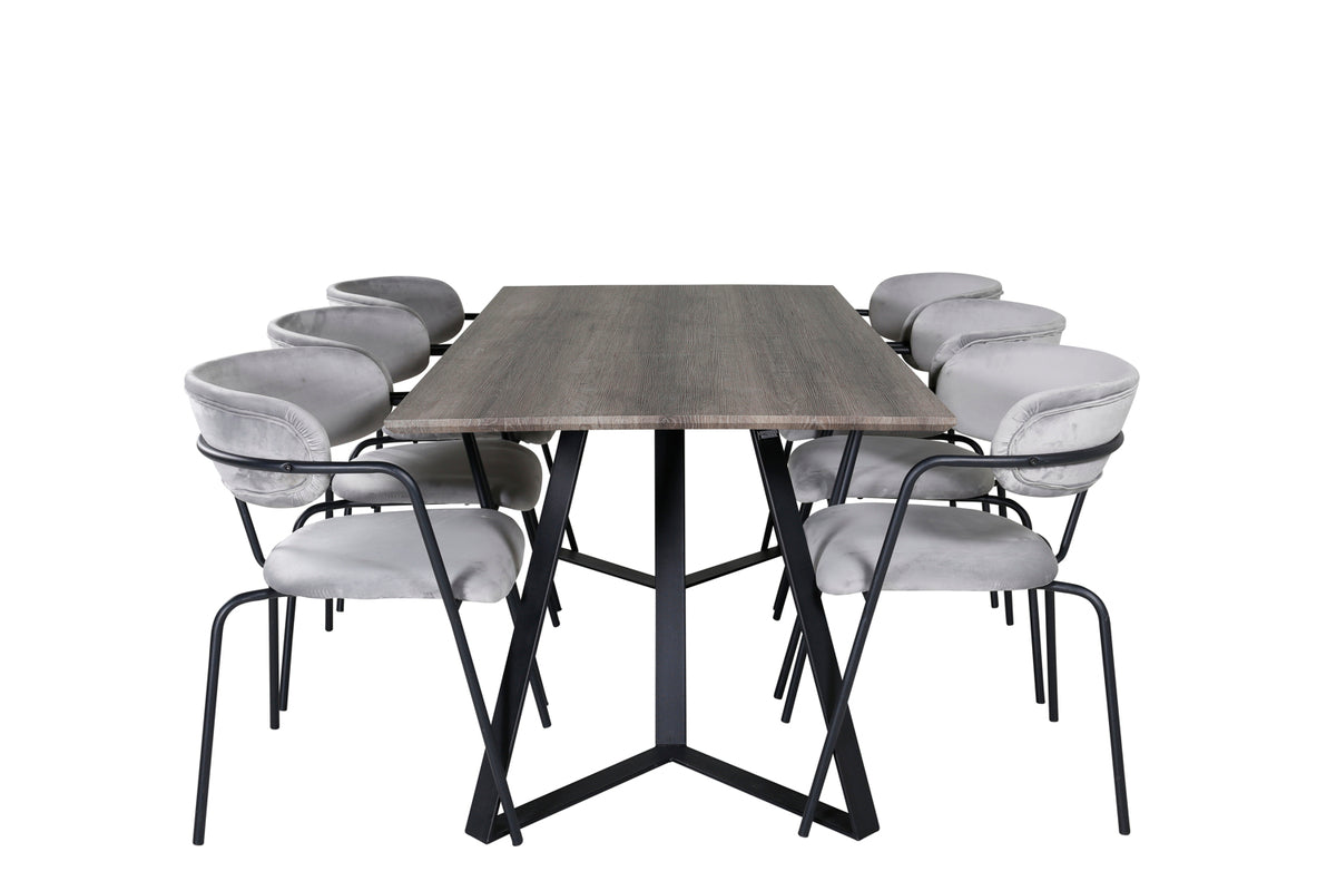 Venture Design Arrow & Marina Matstolar 2-pack Grå + Rektangulära Matbord 180 x 90 Natur