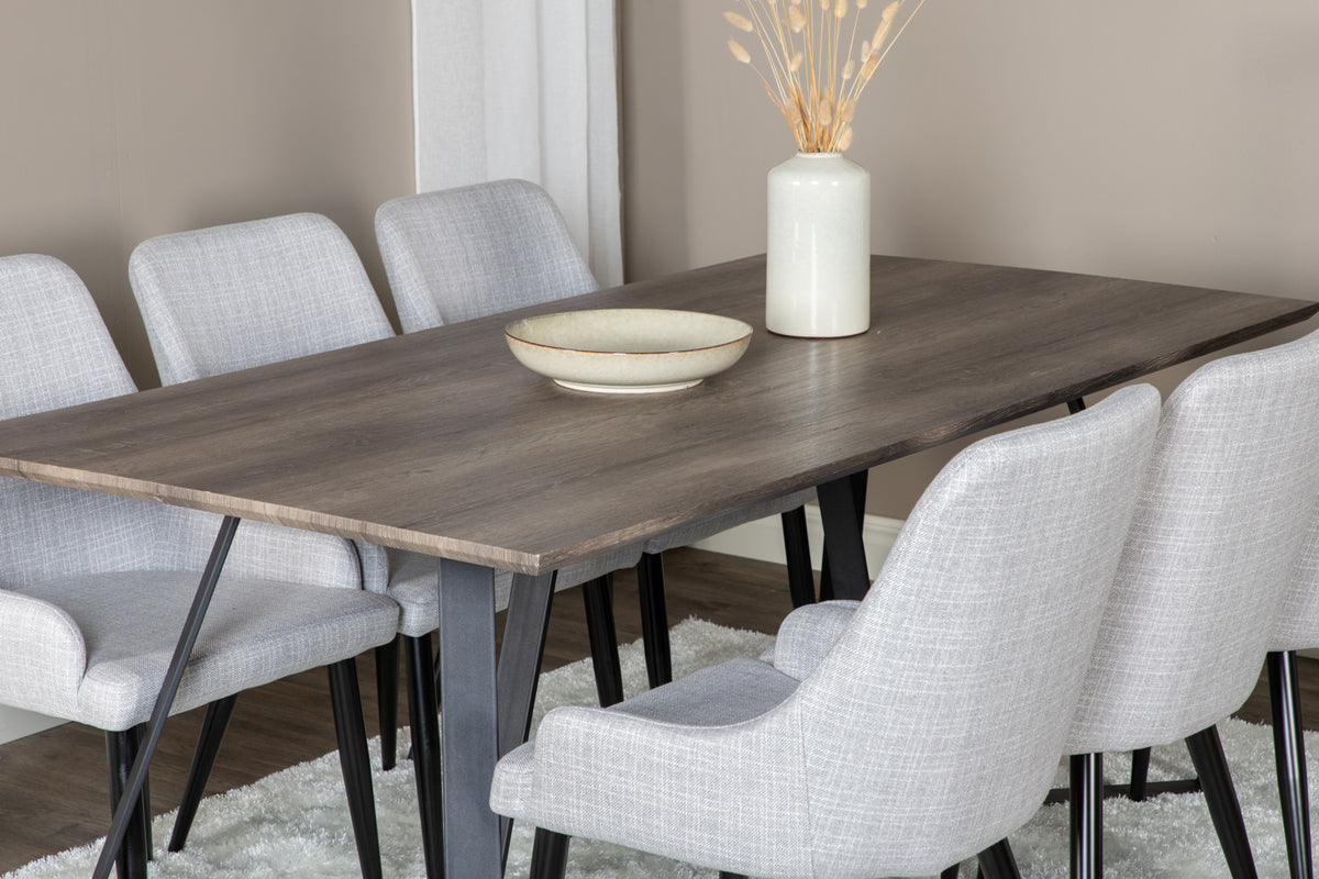 Venture Design Plaza & Marina Matstolar 2-pack Grå + Rektangulära Matbord 180 x 90 Natur
