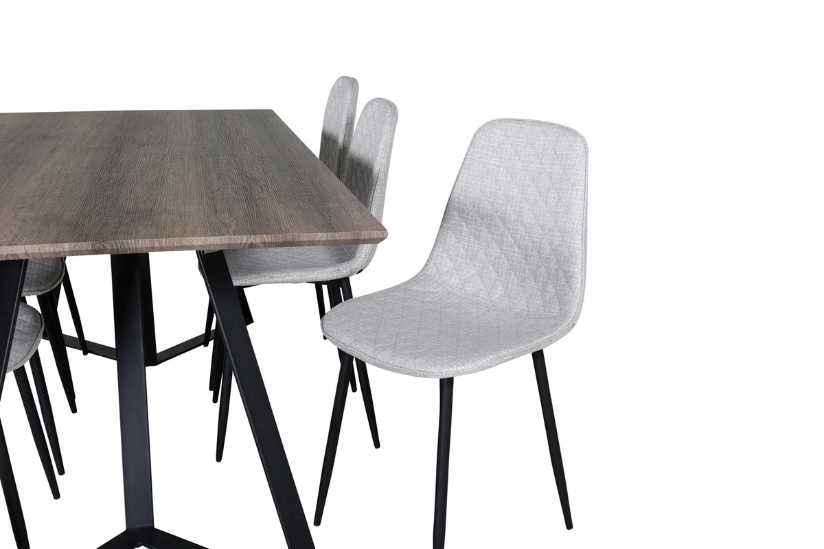 Venture Design Polar & Marina Matstolar 2-pack Grå + Rektangulära Matbord 180 x 90 Natur