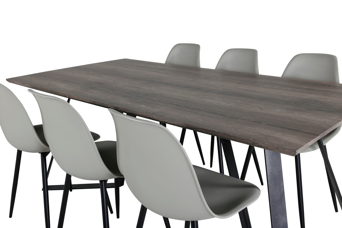 Venture Design Polar & Marina Matstolar 2-pack Grå + Rektangulära Matbord 180 x 90 Natur