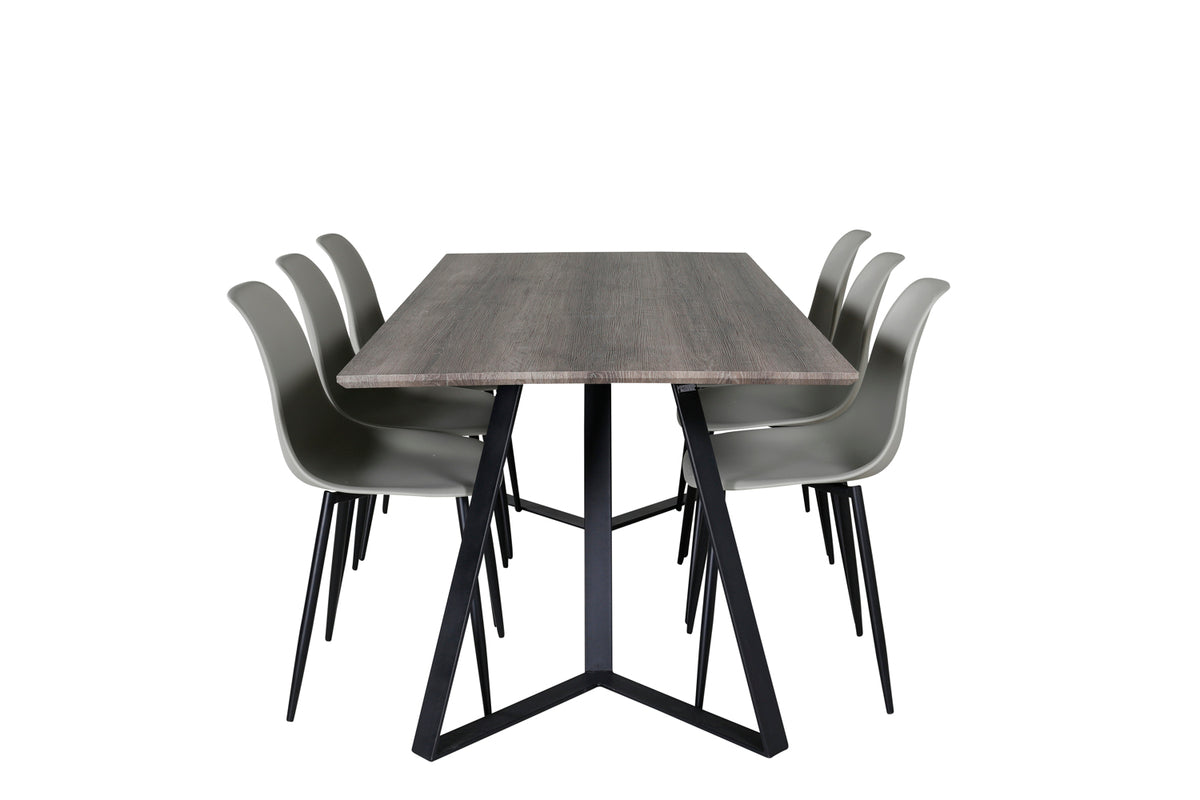 Venture Design Polar & Marina Matstolar 2-pack Grå + Rektangulära Matbord 180 x 90 Natur