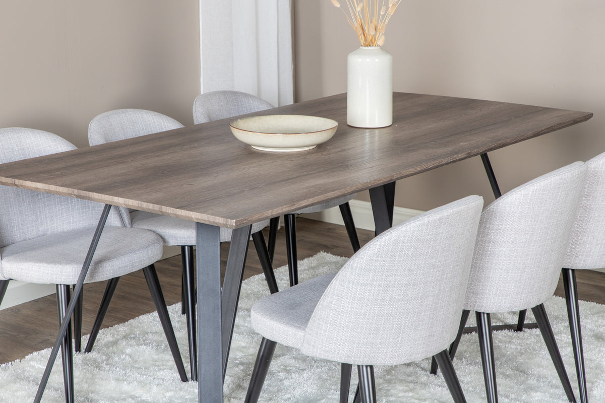 Venture Design Velvet & Marina Matstolar 2-pack Grå + Rektangulära Matbord 180 x 90 Natur