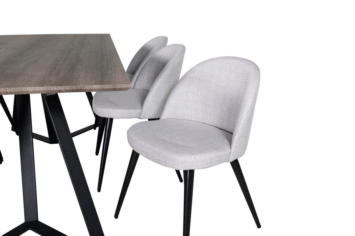 Venture Design Velvet & Marina Matstolar 2-pack Grå + Rektangulära Matbord 180 x 90 Natur