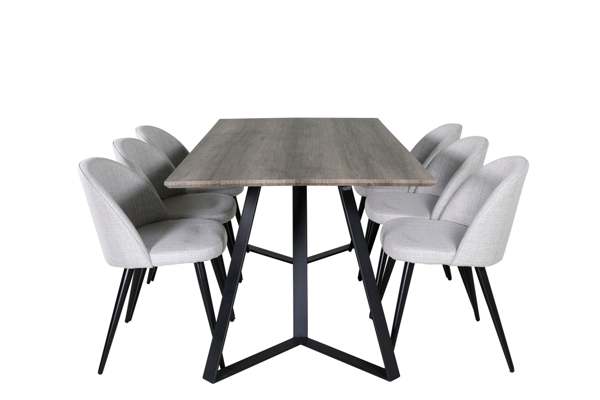 Venture Design Velvet & Marina Matstolar 2-pack Grå + Rektangulära Matbord 180 x 90 Natur
