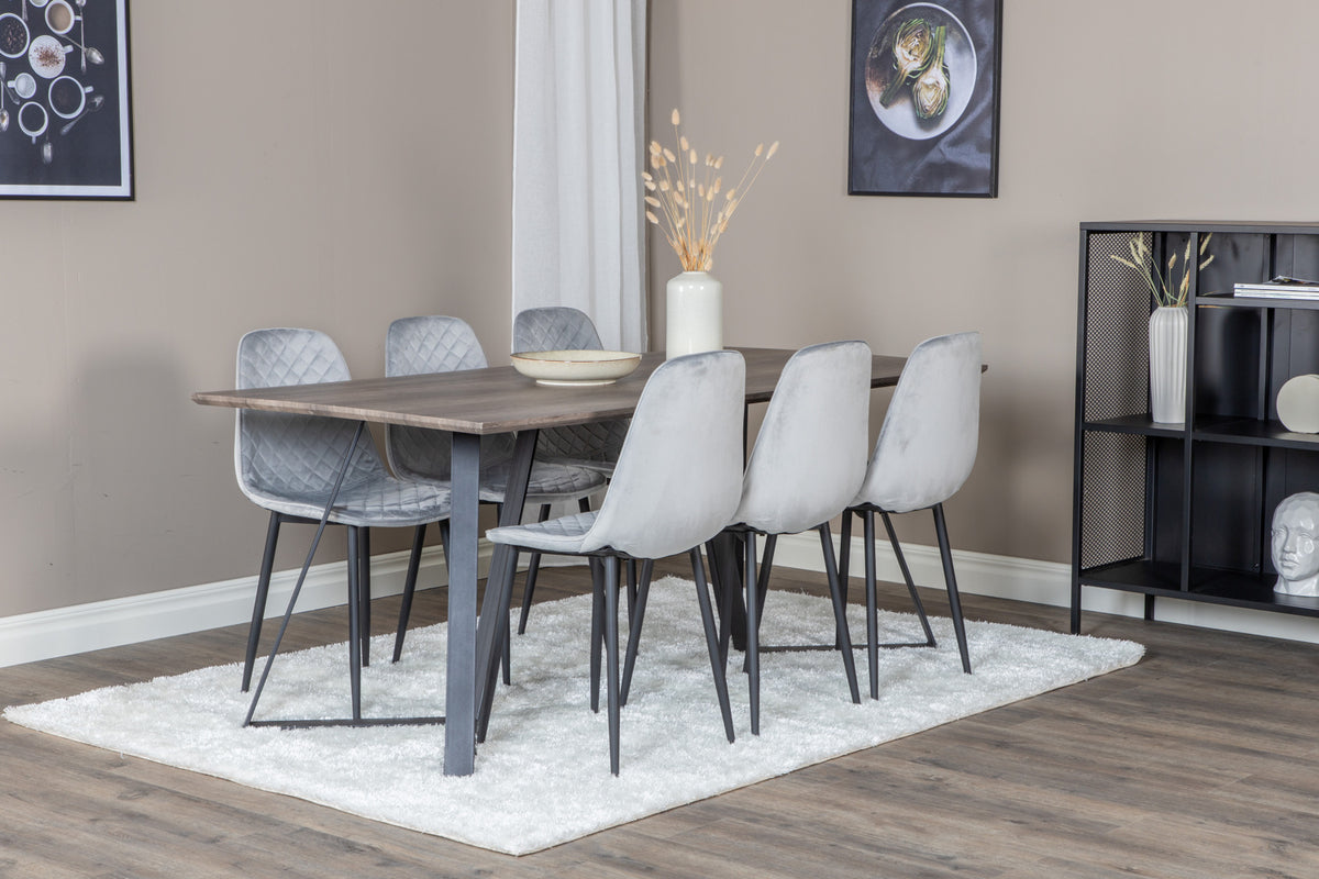 Venture Design Polar & Marina Matstolar 2-pack Grå + Rektangulära Matbord 180 x 90 Natur