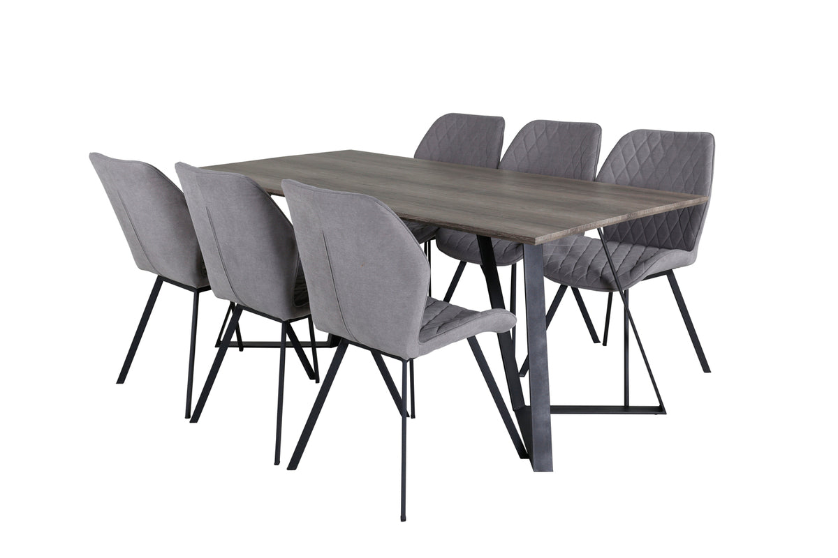 Venture Design Gemma & Marina Matstolar 2-pack Grå + Rektangulära Matbord 180 x 90 Natur