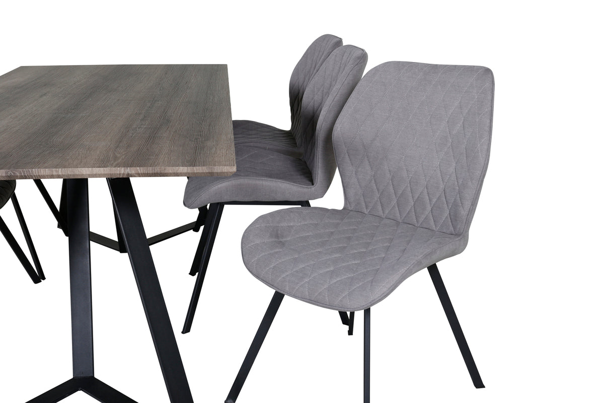Venture Design Gemma & Marina Matstolar 2-pack Grå + Rektangulära Matbord 180 x 90 Natur