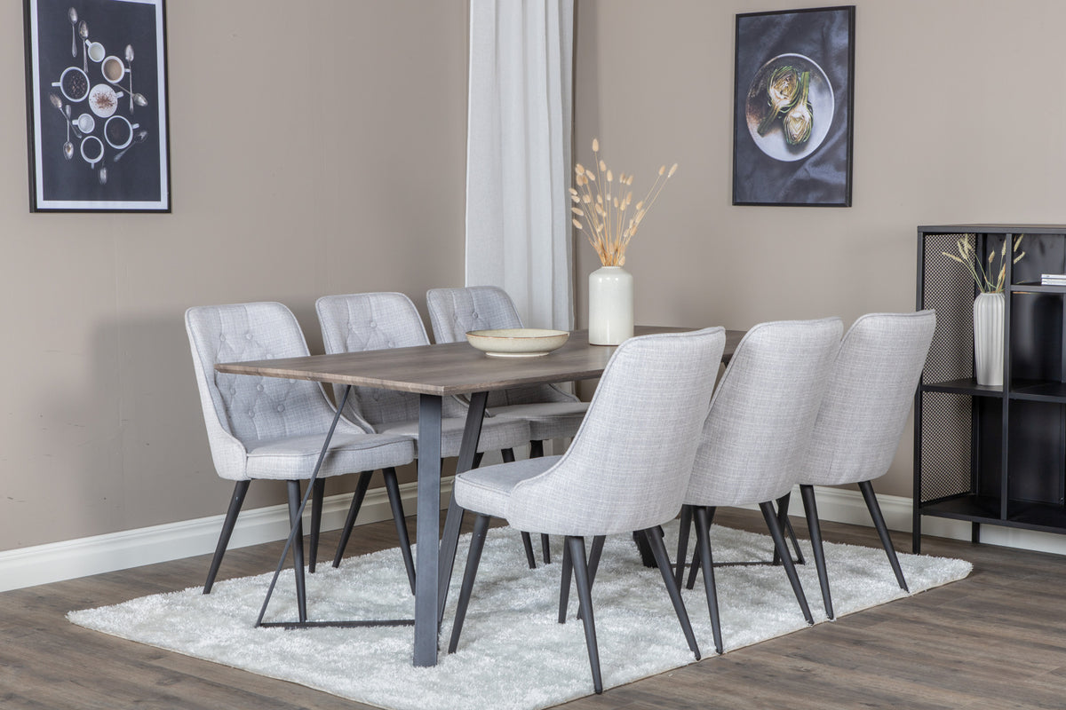 Venture Design Marina & Velvet Deluxe Rektangulära Matbord 180 x 90 Natur + Matstolar 2-pack Grå