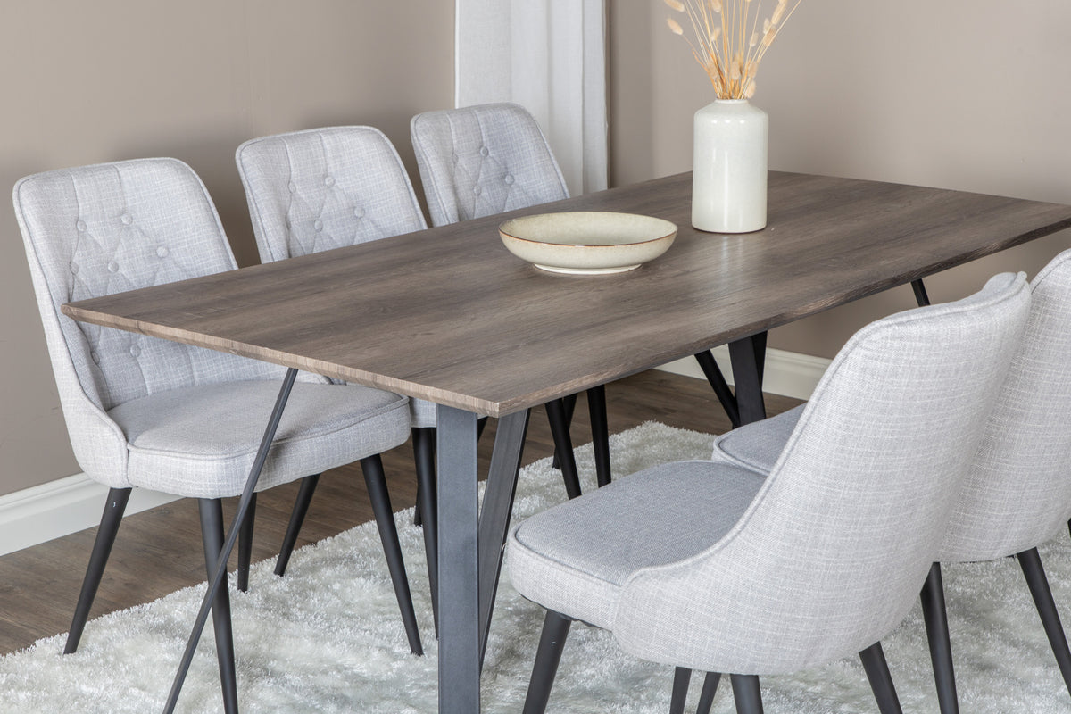 Venture Design Marina & Velvet Deluxe Rektangulära Matbord 180 x 90 Natur + Matstolar 2-pack Grå
