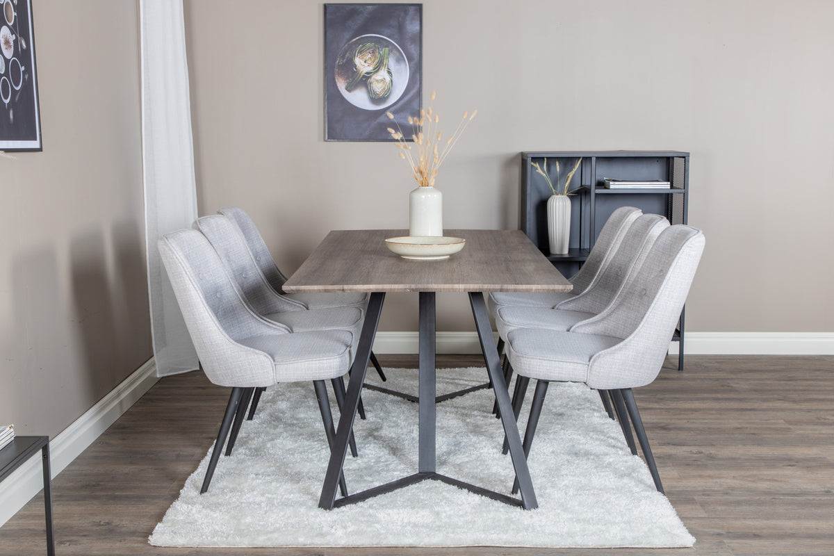 Venture Design Marina & Velvet Deluxe Rektangulära Matbord 180 x 90 Natur + Matstolar 2-pack Grå