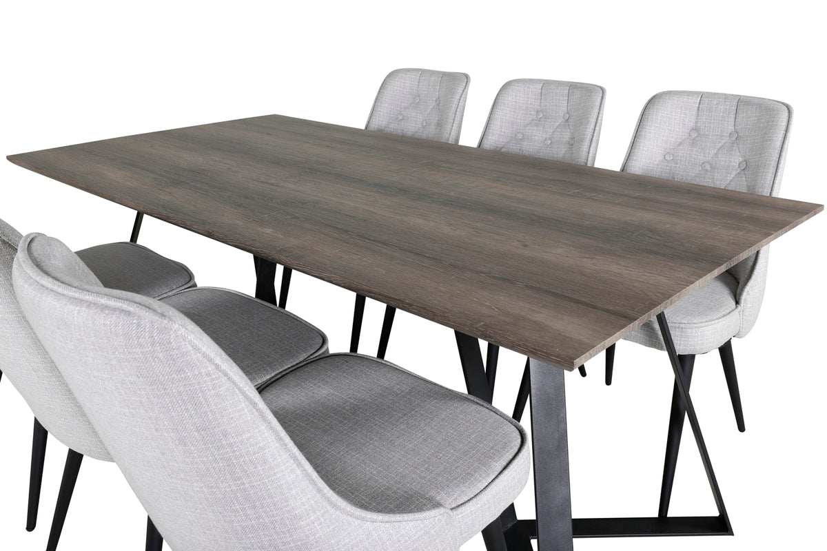 Venture Design Marina & Velvet Deluxe Rektangulära Matbord 180 x 90 Natur + Matstolar 2-pack Grå
