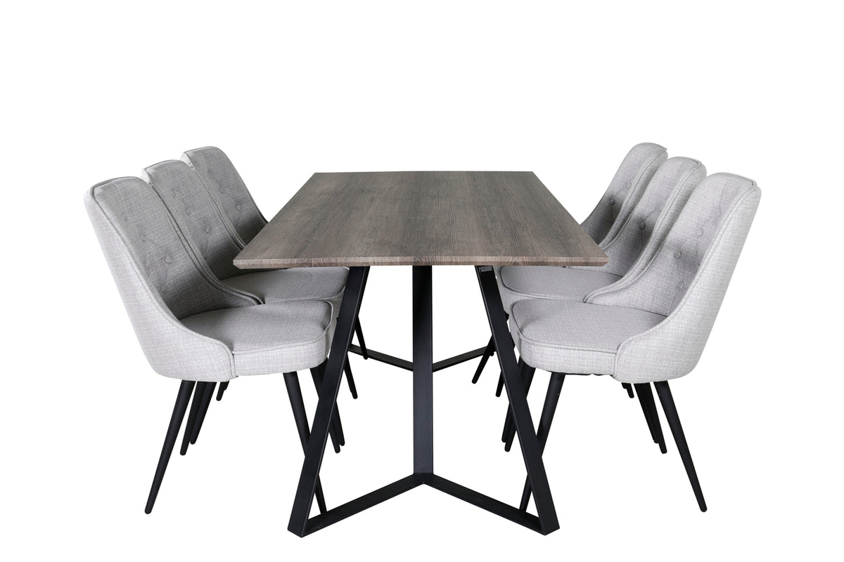 Venture Design Marina & Velvet Deluxe Rektangulära Matbord 180 x 90 Natur + Matstolar 2-pack Grå