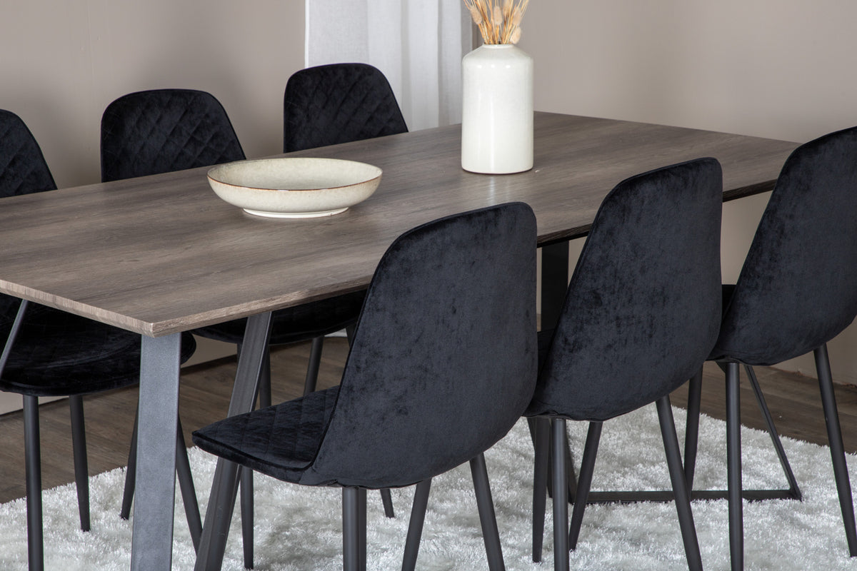 Venture Design Polar & Marina Matstolar 2-pack Svart + Rektangulära Matbord 180 x 90 Natur