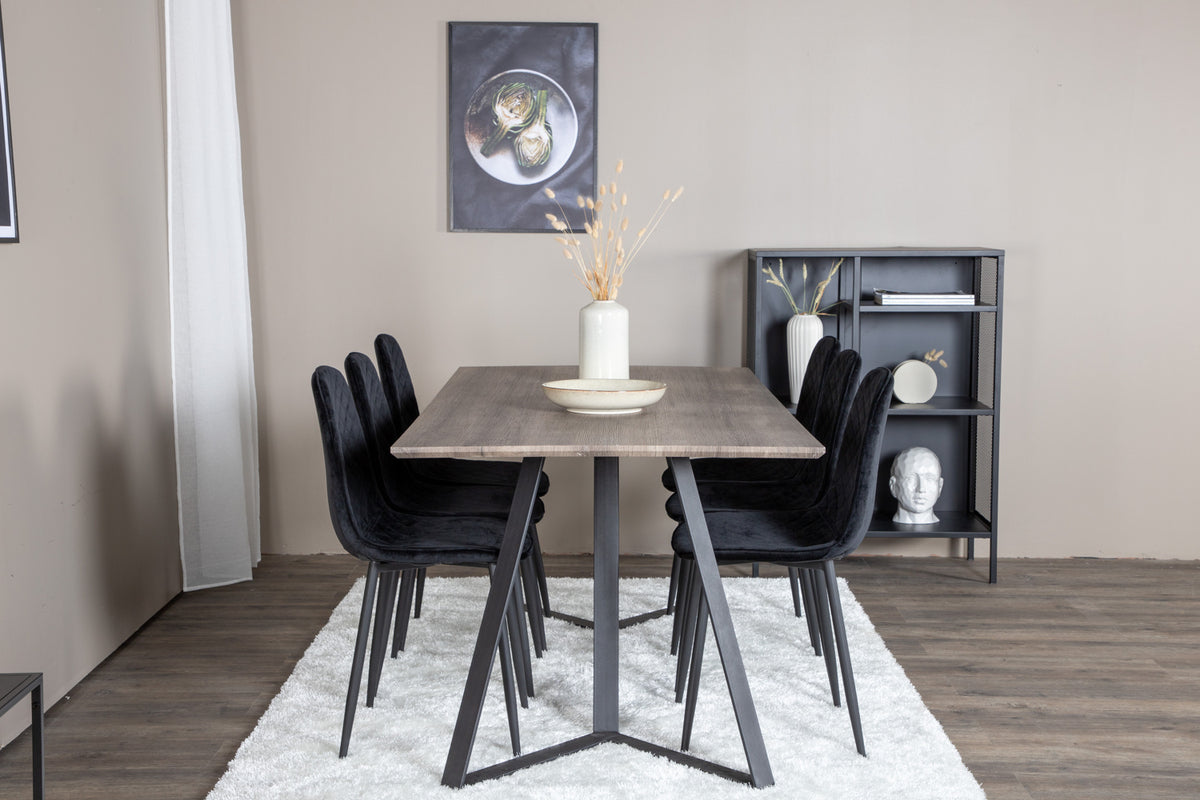 Venture Design Polar & Marina Matstolar 2-pack Svart + Rektangulära Matbord 180 x 90 Natur