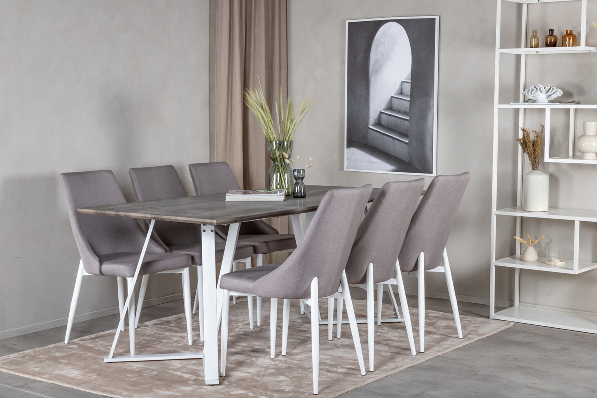 Venture Design Leone & Marina Matstolar 2-pack Grå + Rektangulära Matbord 180 x 90 Grå