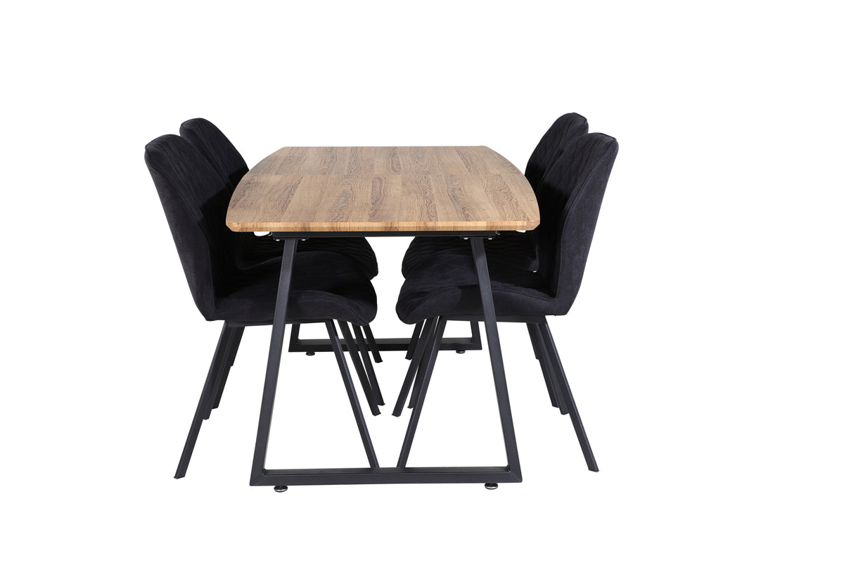 Venture Design Gemma & Inca Matstolar 2-pack Svart + Rektangulära Matbord 160 x 85 Valnöt