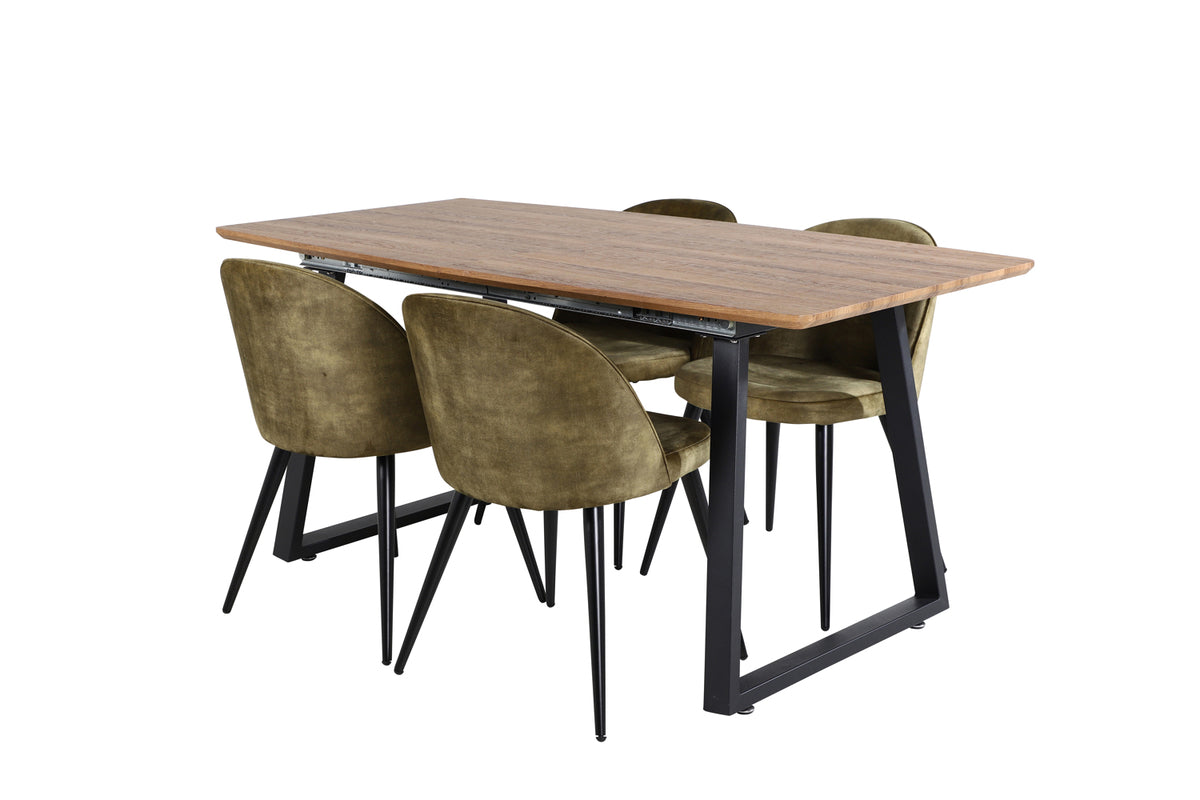 Venture Design Velvet & Inca Matstolar 2-pack Grön + Rektangulära Matbord 160 x 85 Valnöt