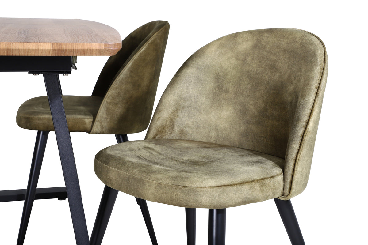 Venture Design Velvet & Inca Matstolar 2-pack Grön + Rektangulära Matbord 160 x 85 Valnöt