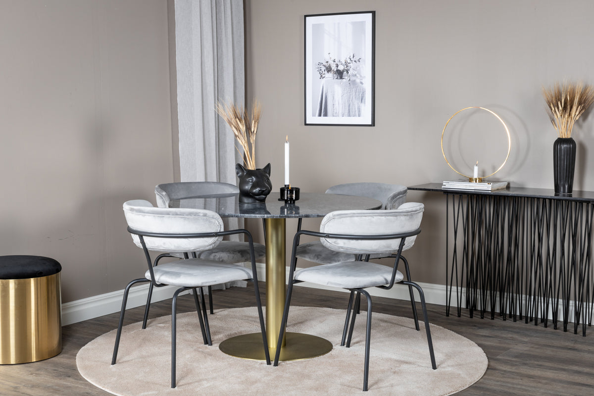 Venture Design Arrow & Estelle Matstolar 2-pack Grå + Runda Matbord ⌀106 Mörkgrå
