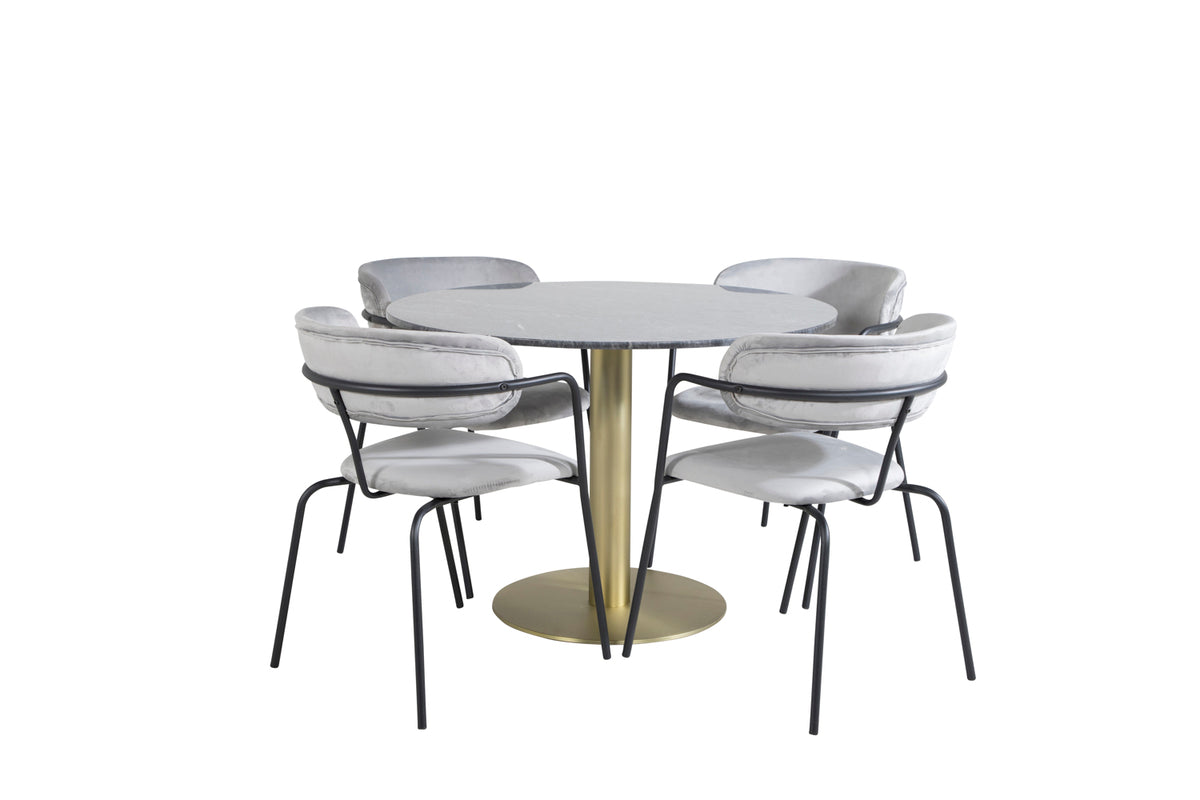 Venture Design Arrow & Estelle Matstolar 2-pack Grå + Runda Matbord ⌀106 Mörkgrå
