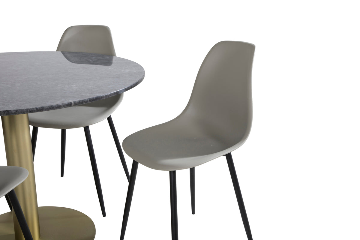 Venture Design Polar & Estelle Matstolar 2-pack Grå + Runda Matbord ⌀106 Mörkgrå