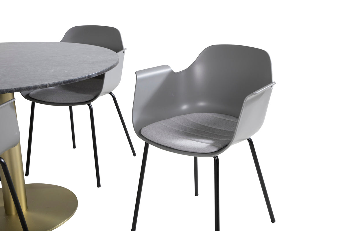 Venture Design Comfort & Estelle Matstolar 2-pack Grå + Runda Matbord ⌀106 Mörkgrå