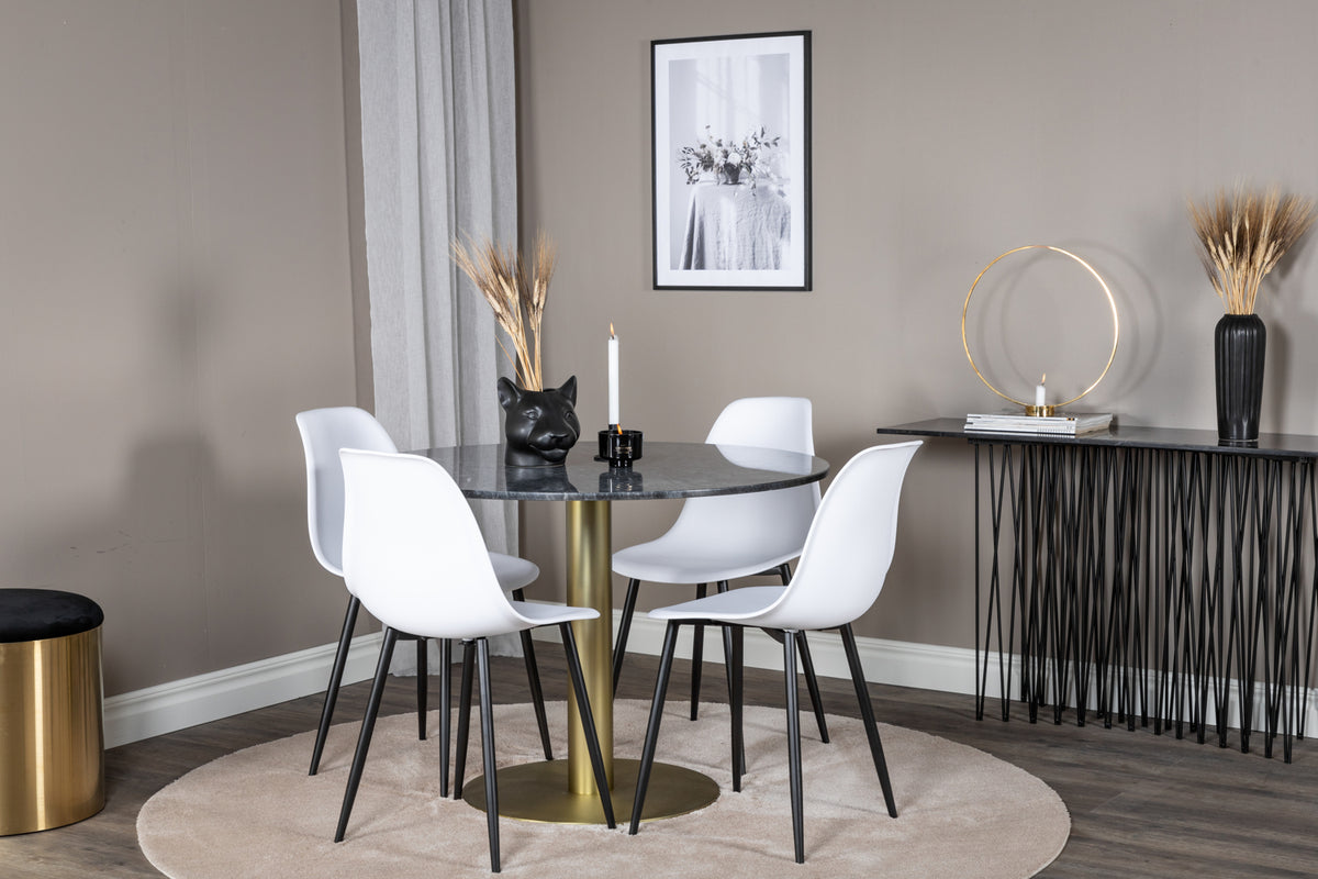 Venture Design Polar & Estelle Matstolar 2-pack Vit + Runda Matbord ⌀106 Mörkgrå