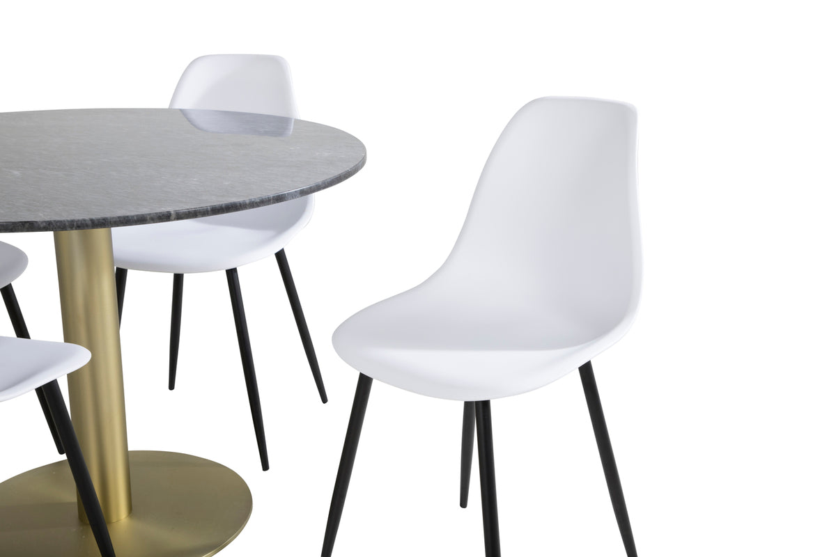 Venture Design Polar & Estelle Matstolar 2-pack Vit + Runda Matbord ⌀106 Mörkgrå
