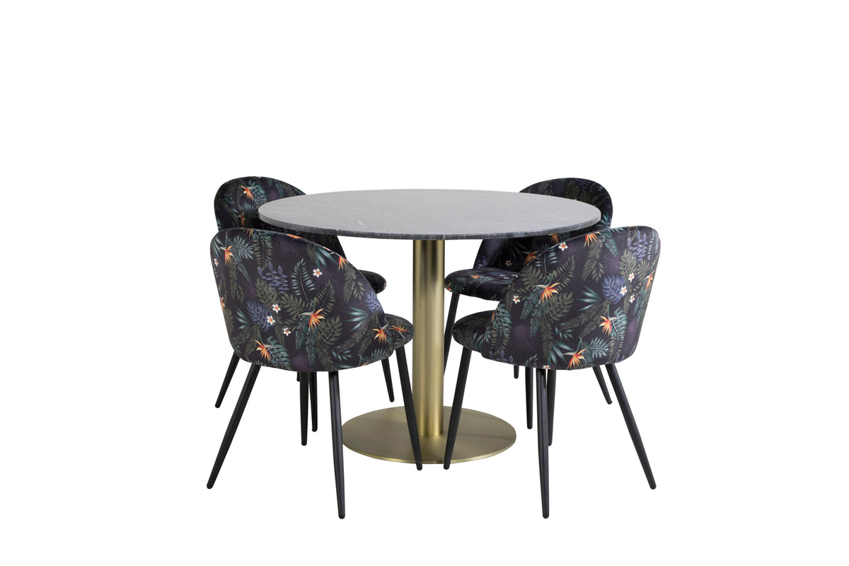 Venture Design Velvet & Estelle Matstolar 2-pack Svart + Runda Matbord ⌀106 Mörkgrå