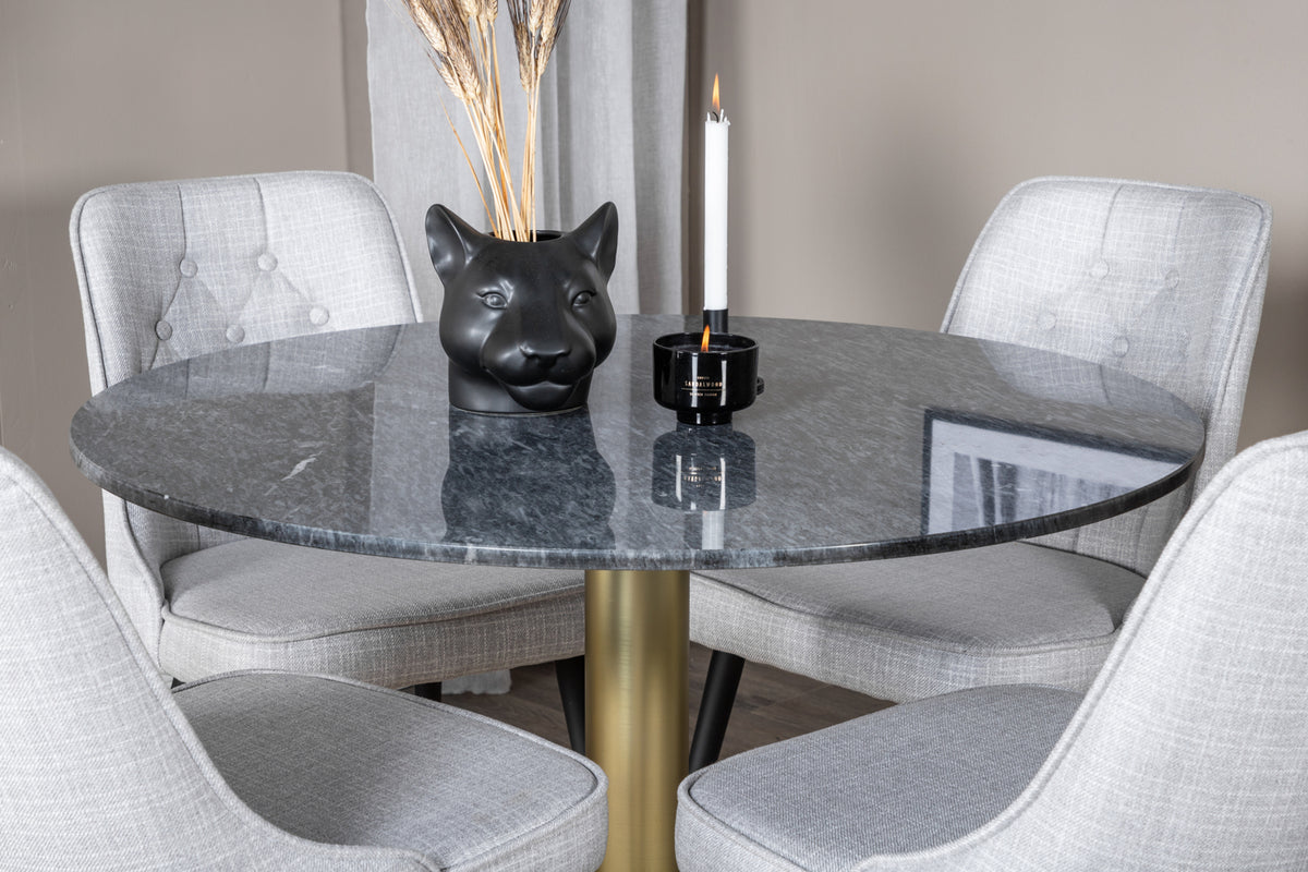 Venture Design Estelle & Velvet Deluxe Matbord ⌀106 + Matstolar Grå