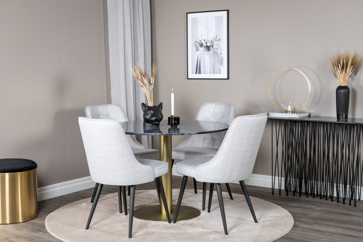 Venture Design Estelle & Velvet Deluxe Matbord ⌀106 + Matstolar Grå