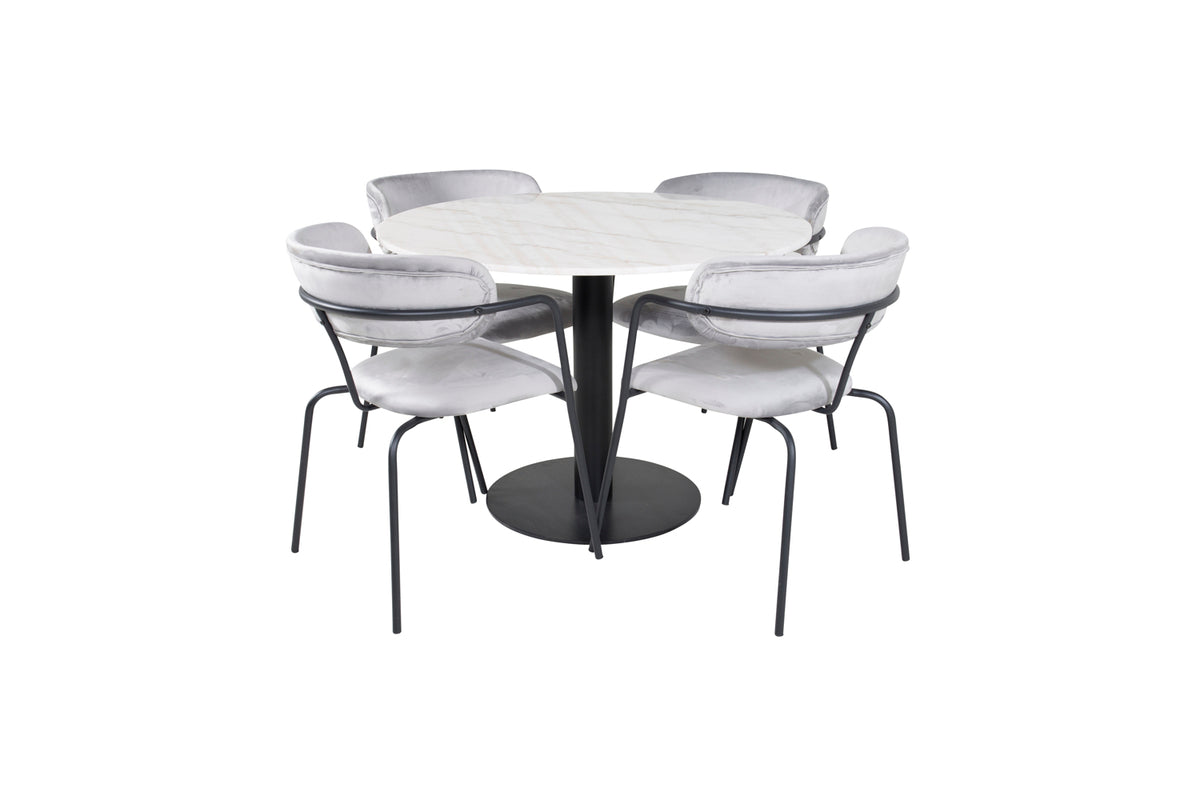 Venture Design Arrow & Estelle Matstolar Grå + Matbord ⌀106