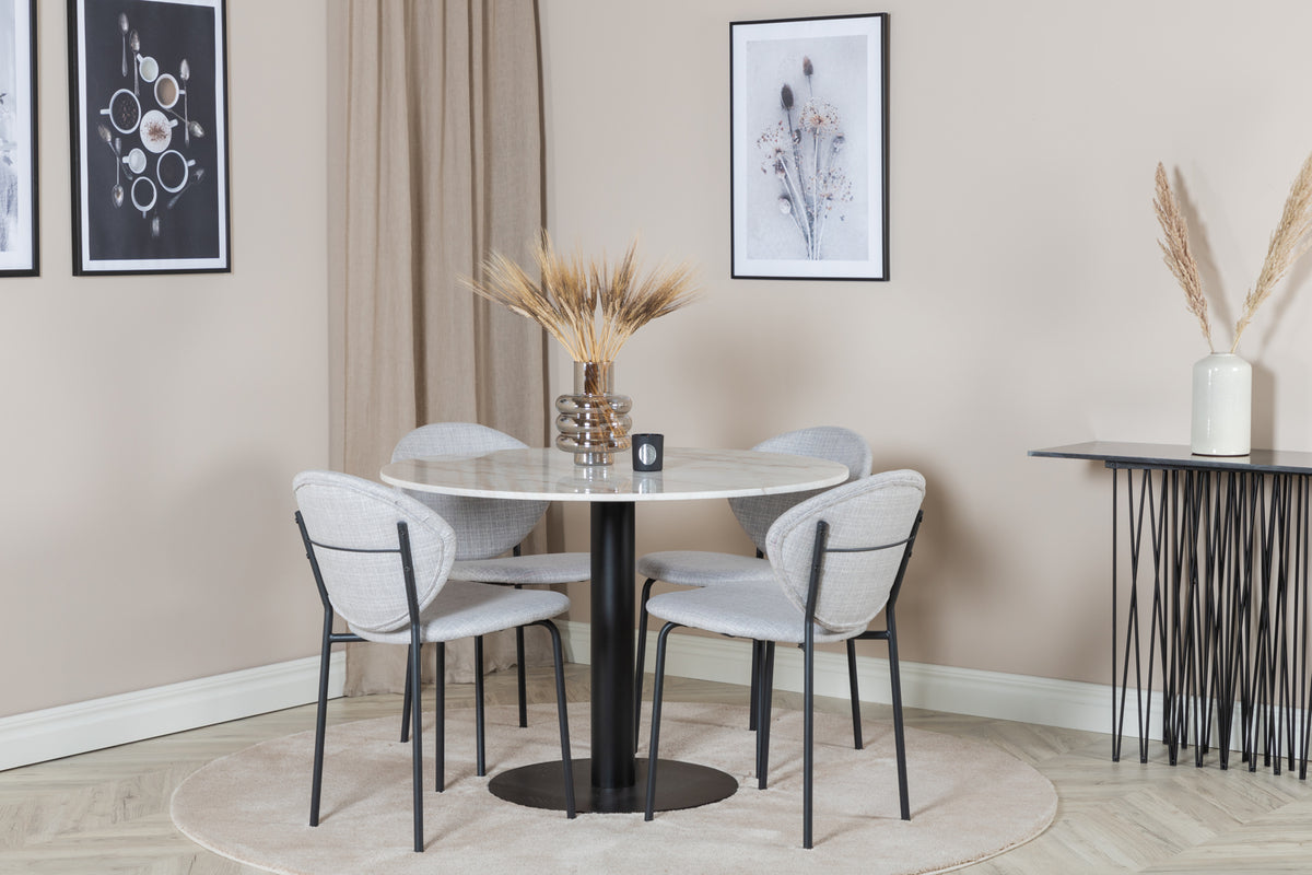 Venture Design Vault & Estelle Matstolar 2-pack Grå + Runda Matbord ⌀106 Vit