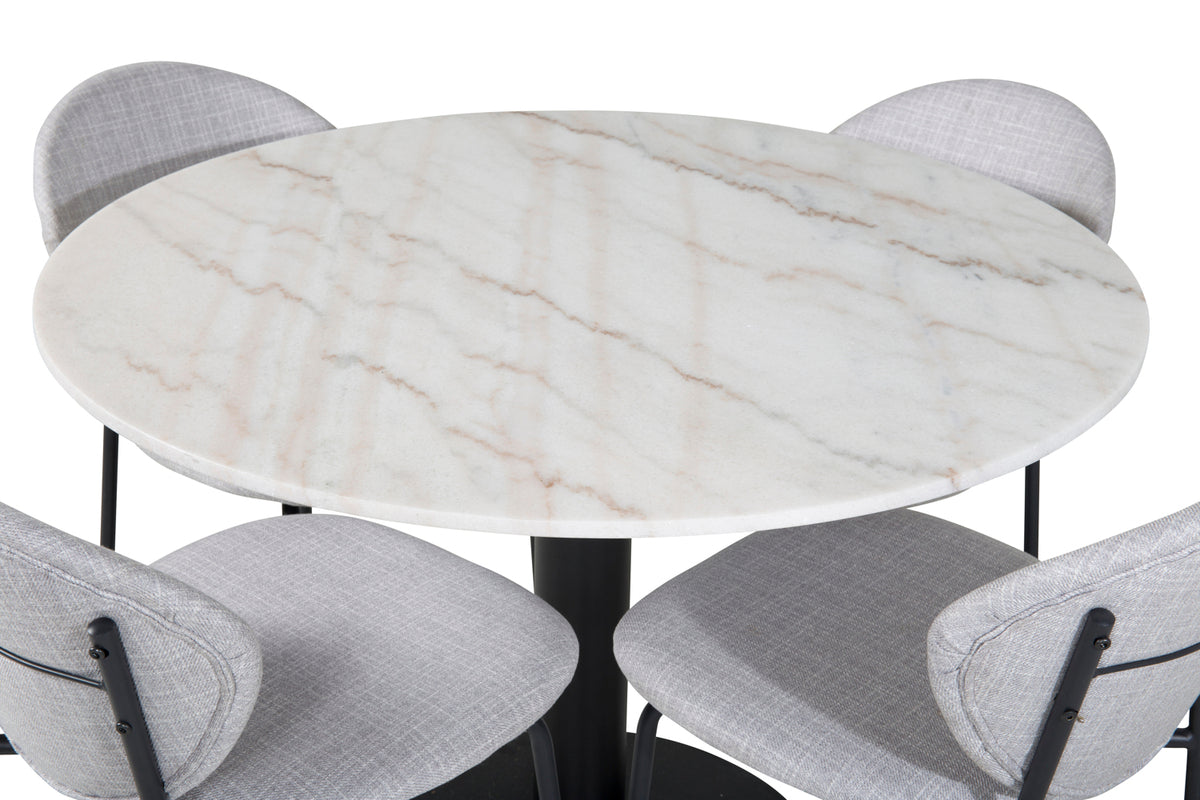 Venture Design Vault & Estelle Matstolar 2-pack Grå + Runda Matbord ⌀106 Vit