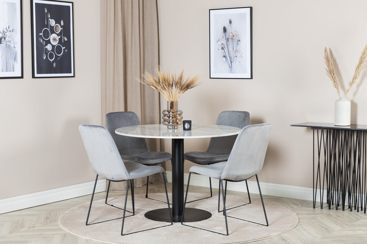 Venture Design Muce & Estelle Matstolar 2-pack Grå + Runda Matbord ⌀106 Vit