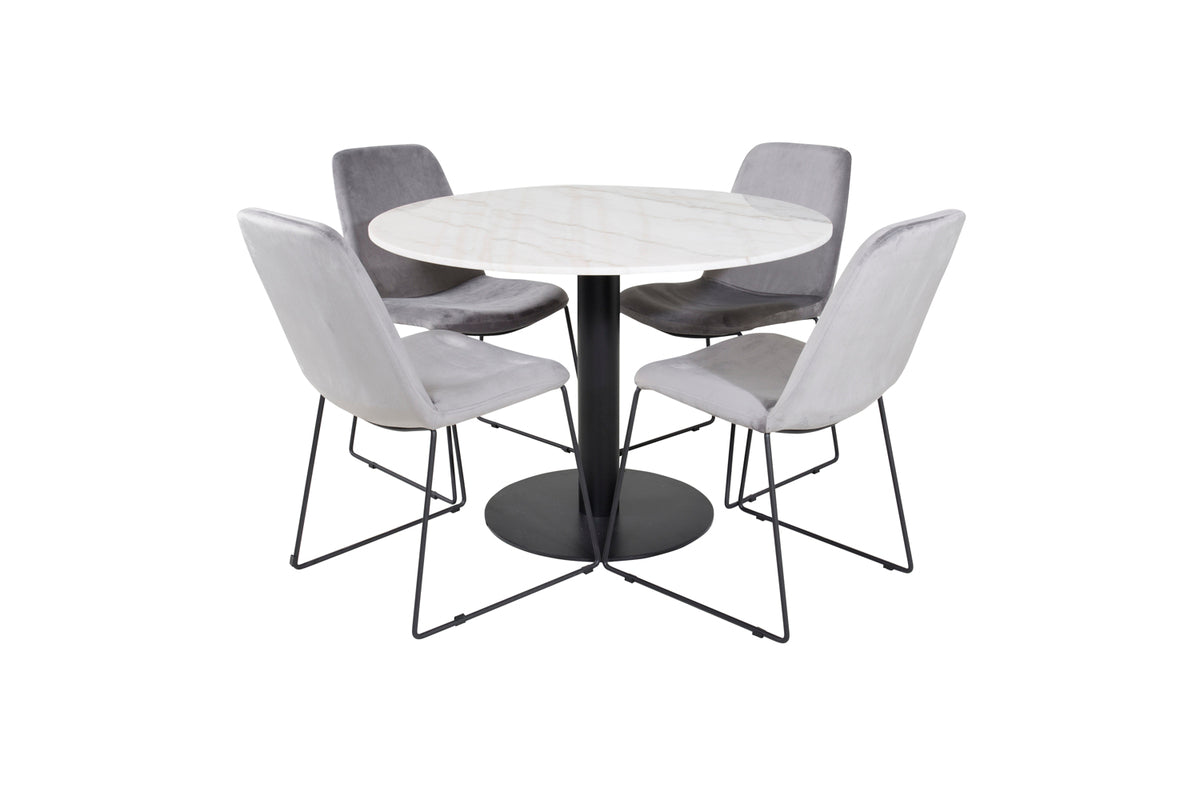 Venture Design Muce & Estelle Matstolar 2-pack Grå + Runda Matbord ⌀106 Vit