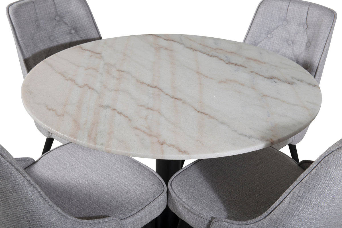 Venture Design Estelle & Velvet Deluxe Runda Matbord ⌀106 Vit + Matstolar 2-pack Grå
