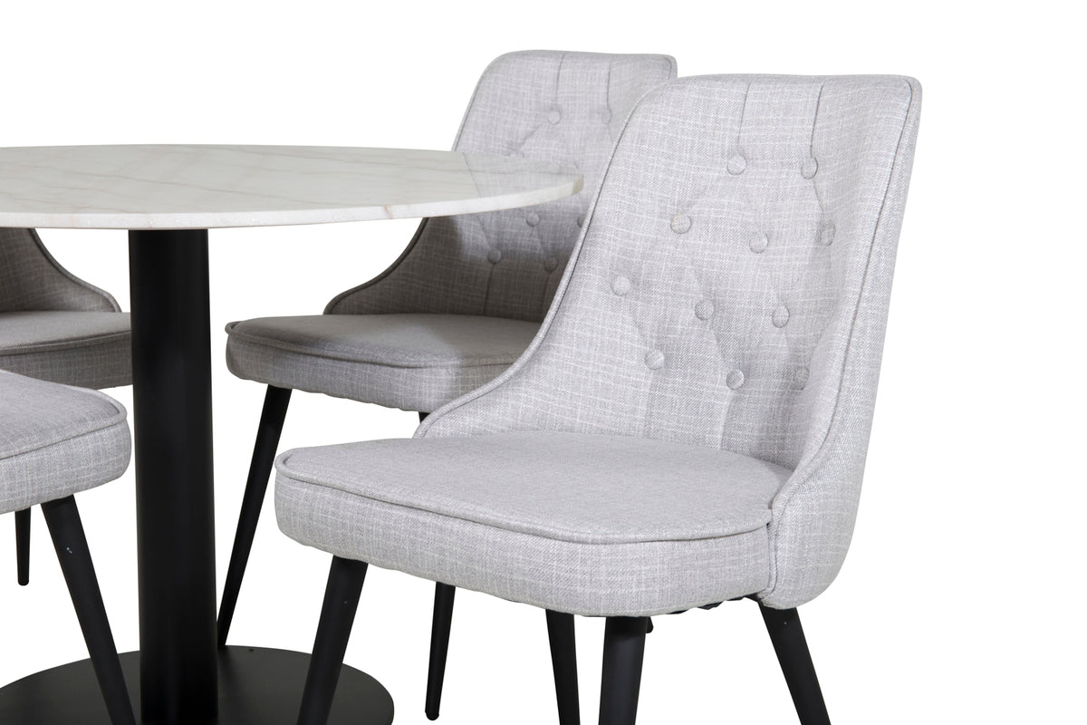 Venture Design Estelle & Velvet Deluxe Runda Matbord ⌀106 Vit + Matstolar 2-pack Grå