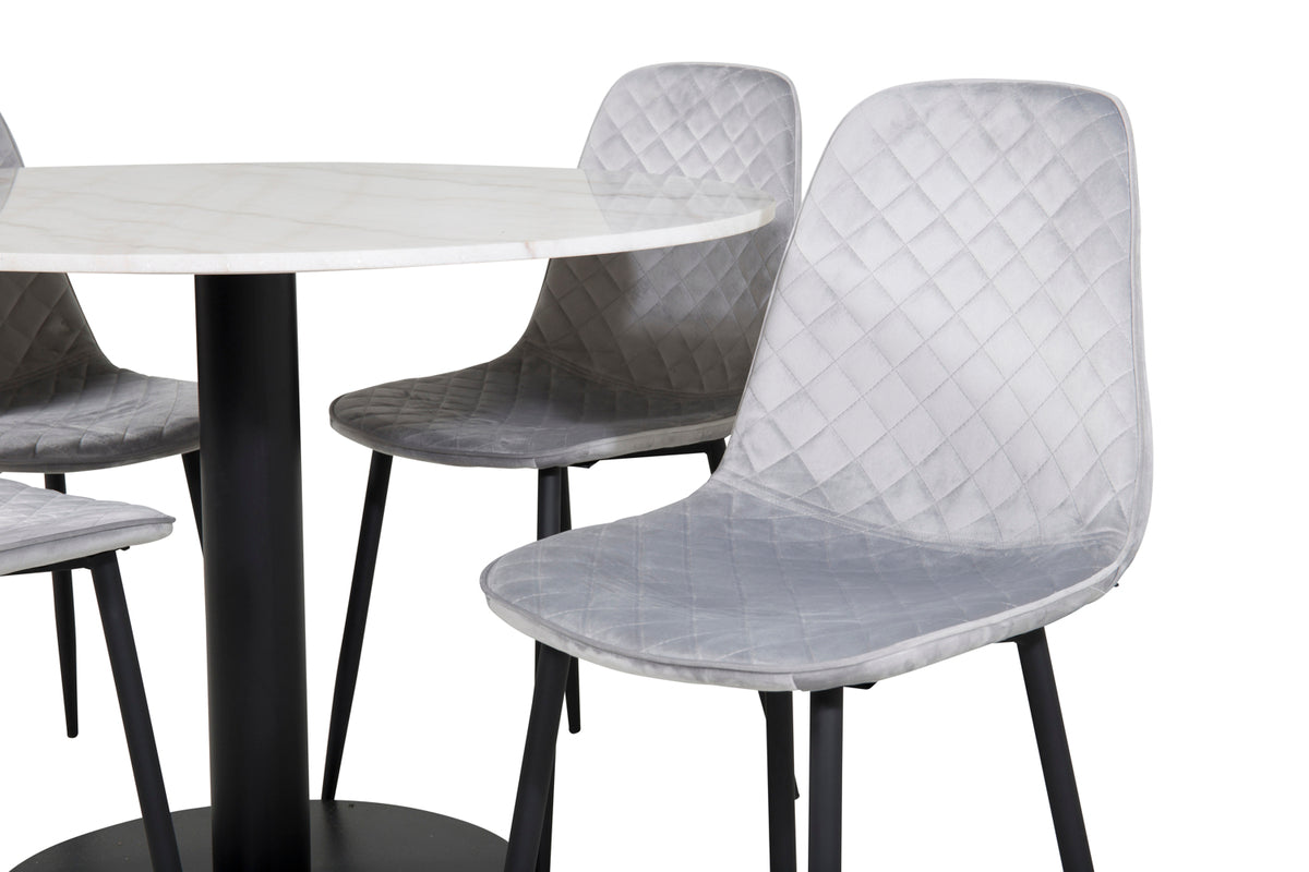 Venture Design Polar & Estelle Matstolar 2-pack Grå + Runda Matbord ⌀106 Vit