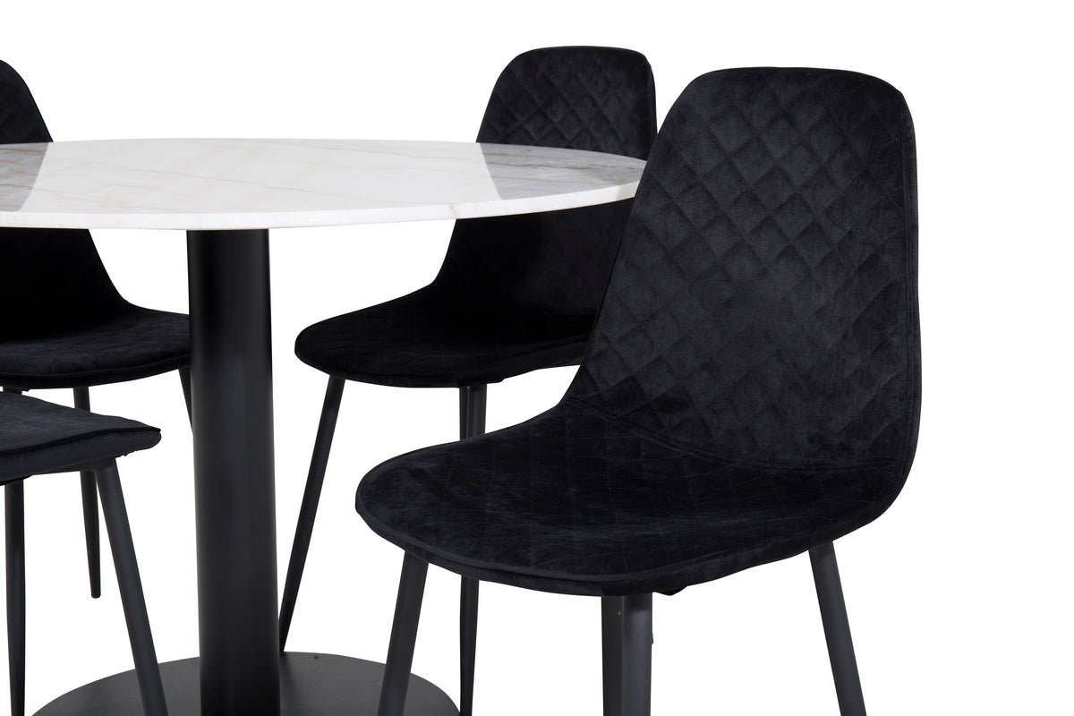Venture Design Polar & Estelle Matstolar 2-pack Svart + Runda Matbord ⌀106 Vit