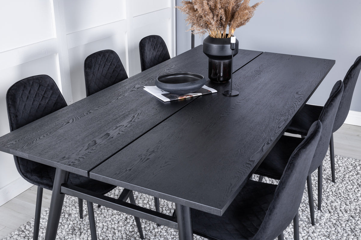 Venture Design Sleek & Polar Rektangulära Matbord 195 x 95 Svart + Matstolar 2-pack Svart