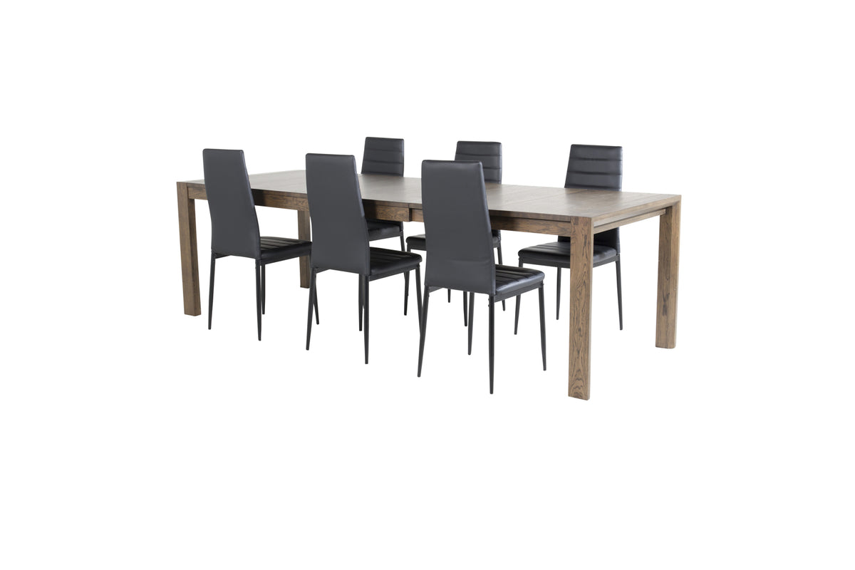 Venture Design Slider & Slim Matbord 250*95*75 + Matstolar Svart