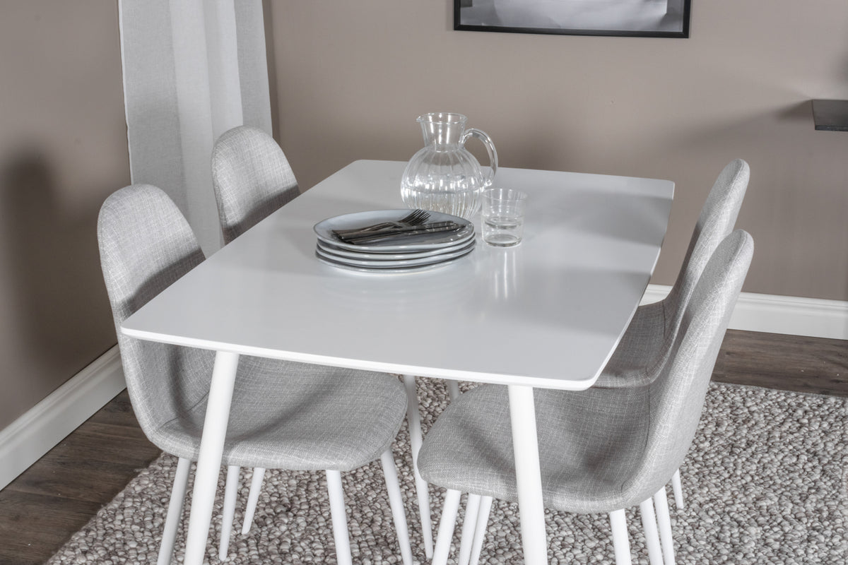 Venture Design Polar Rektangulära Matbord 120 x 75 Vit + Matstolar 2-pack Grå
