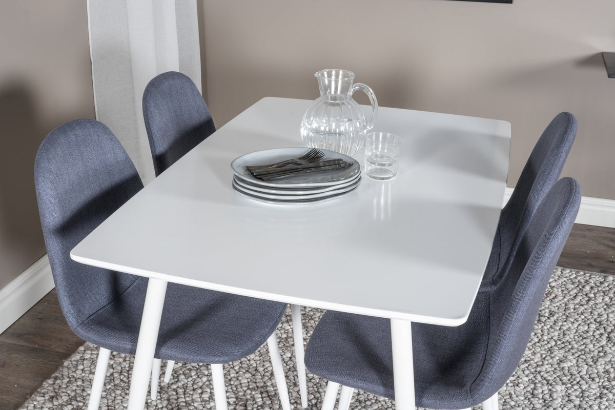Venture Design Polar Rektangulära Matbord 120 x 75 Vit + Matstolar 2-pack Blå