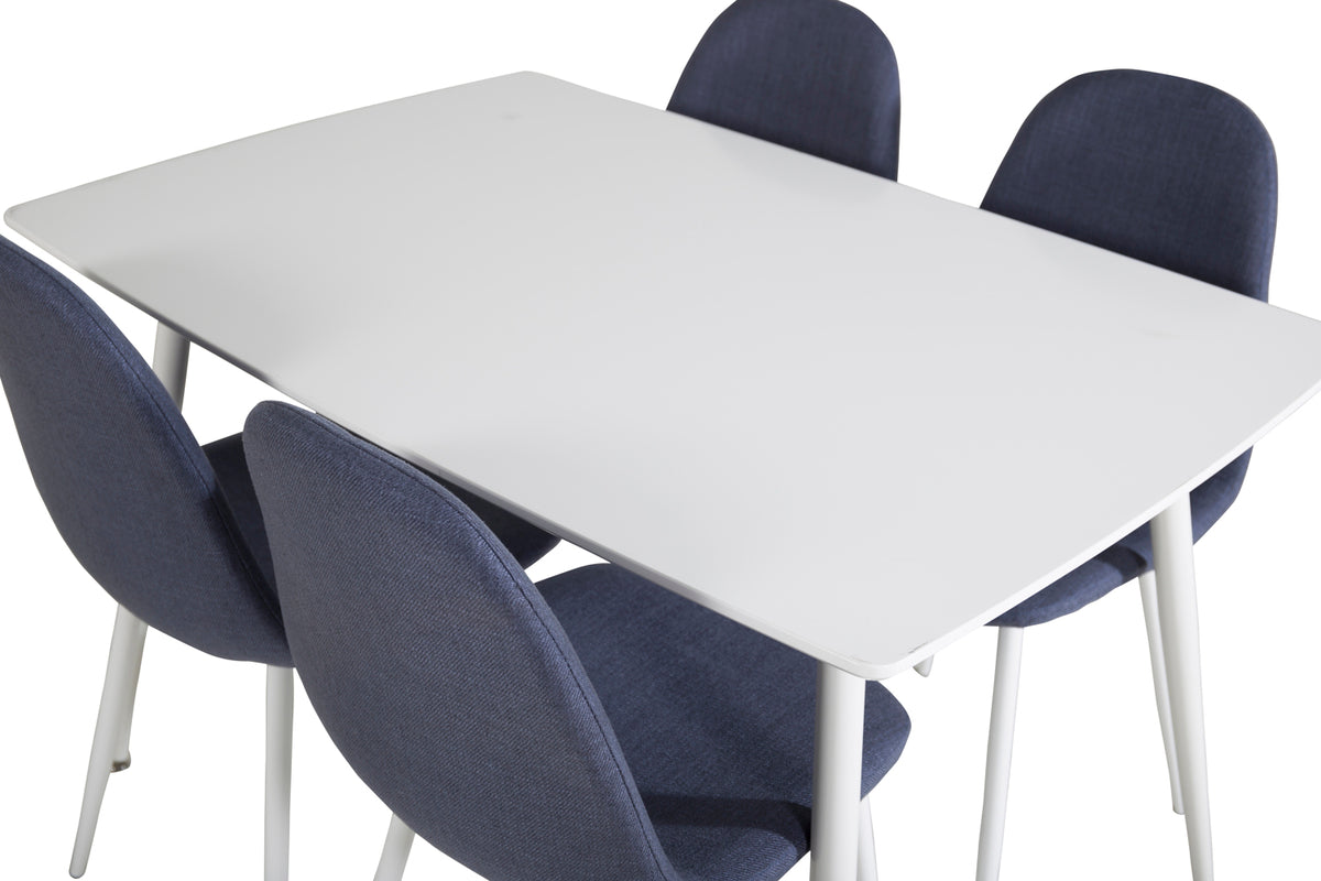 Venture Design Polar Rektangulära Matbord 120 x 75 Vit + Matstolar 2-pack Blå