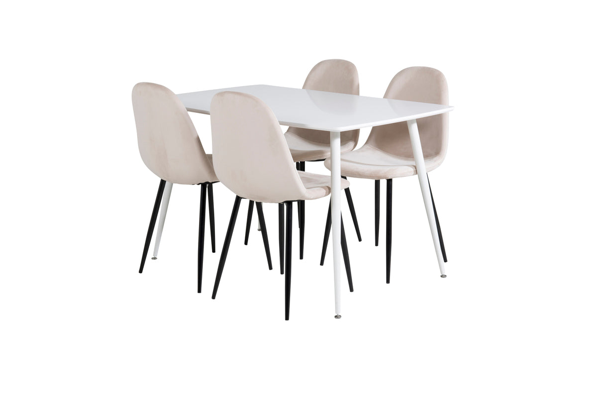 Venture Design Polar Rektangulära Matbord 120 x 75 Vit + Matstolar 2-pack Beige